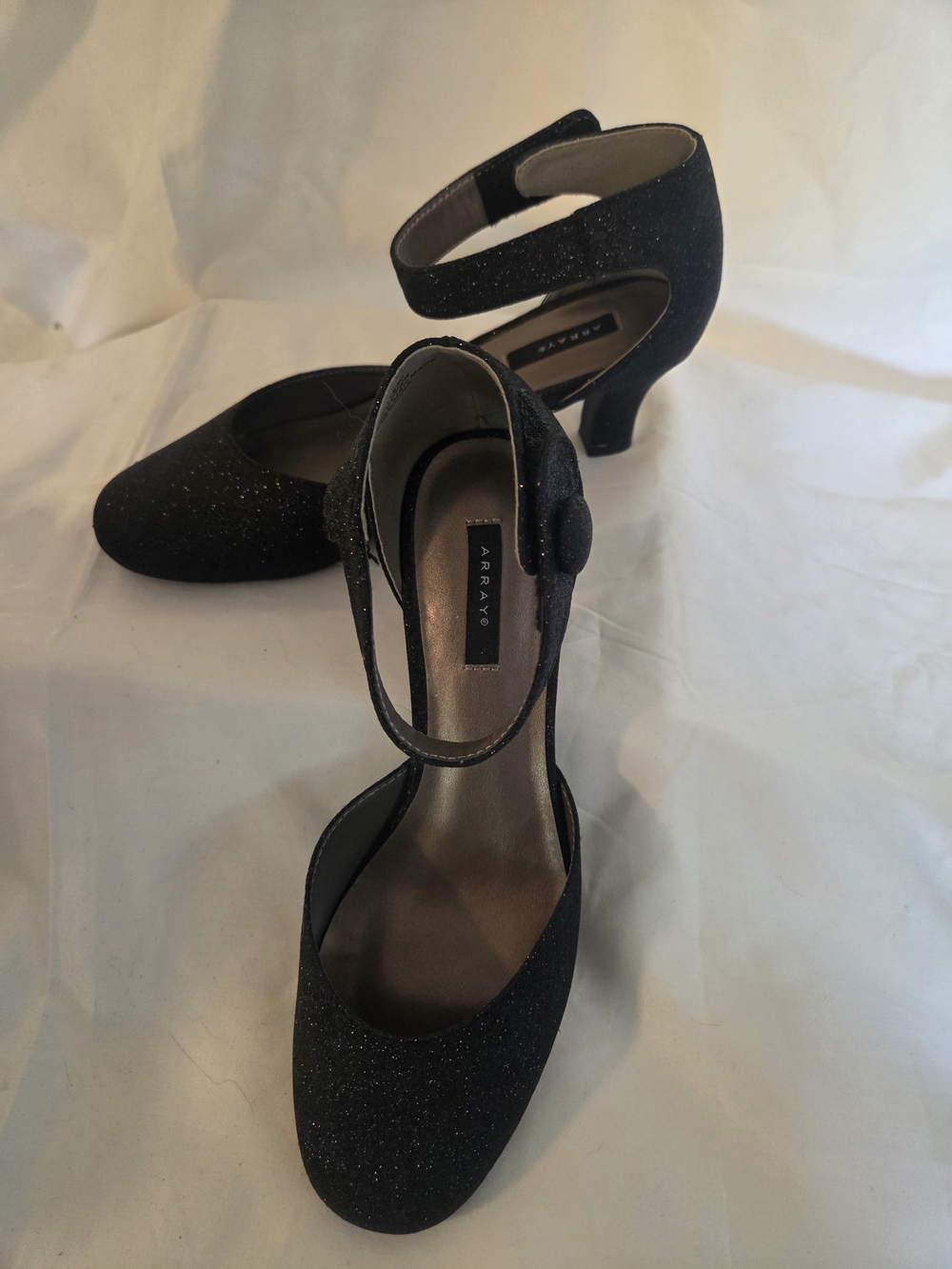 Array Black Glitter Ankle-Strap Mary Jane Heels